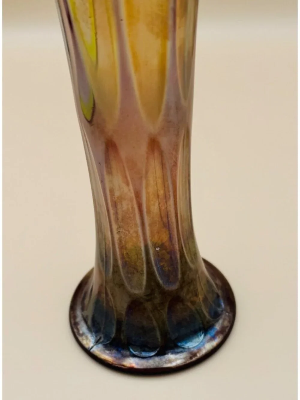 Vintage Fenton Carnival Glass Vase Long Thumbprint Swung Shape Art 9.5